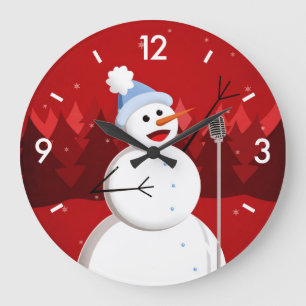 Happy Singing Snowman Christmas Large Clock