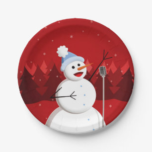 Happy Singing Snowman Christmas Paper Plate