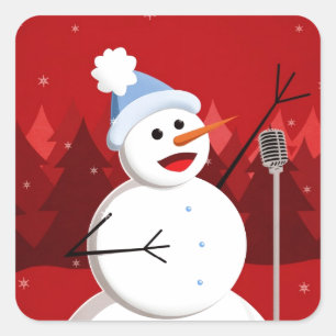 Happy Singing Snowman Christmas Square Sticker
