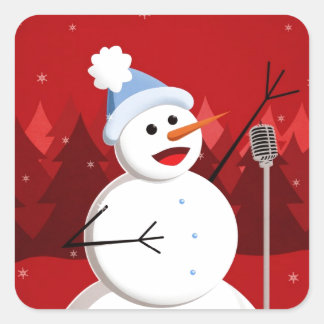 Happy Singing Snowman Christmas Square Sticker