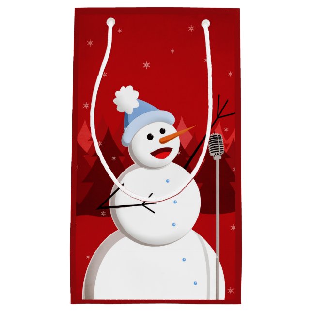 Happy Singing Snowman Musical Christmas Small Gift Bag (Front)