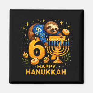 Happy Six Seven Hanukkah Funny Meme Menorah Sloth  Magnet