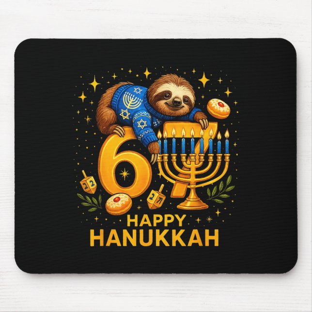 Happy Six Seven Hanukkah Funny Meme Menorah Sloth  Mouse Mat (Front)