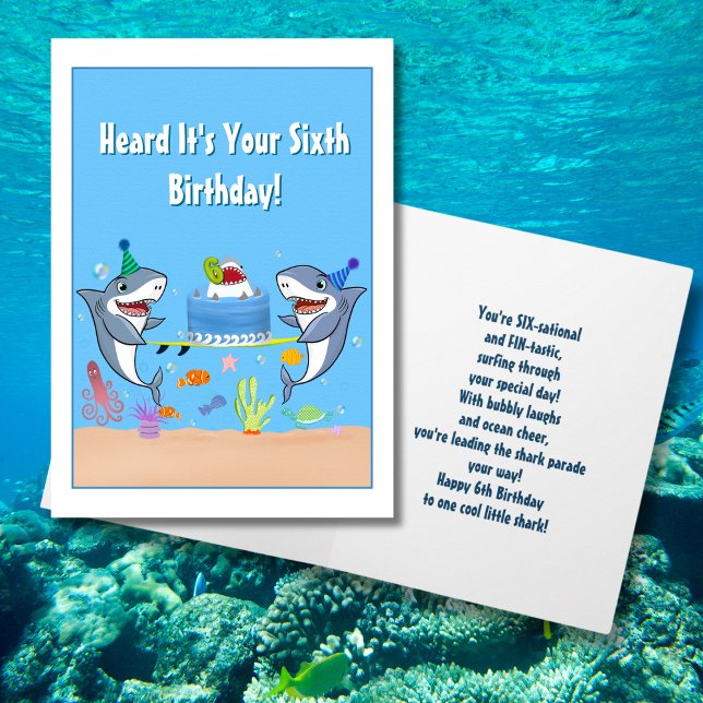Happy Sixth Birthday Sharks with Cake card (Creator Uploaded)