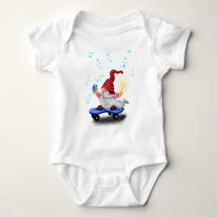 Happy Skater Gnome with Gifts and Sparkler - Fun Baby Bodysuit