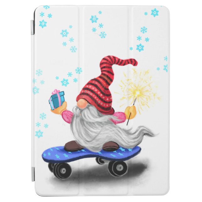 Happy Skater Gnome with Gifts and Sparkler - Funny iPad Air Cover (Front)