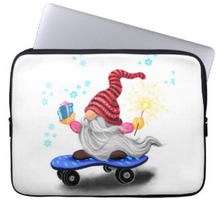 Happy Skater Gnome with Gifts and Sparkler - Funny Laptop Sleeve