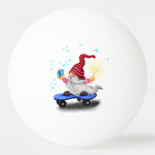 Happy Skater Gnome with Gifts and Sparkler - Funny Ping Pong Ball
