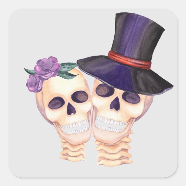 Happy Skeleton Couple Square Sticker (Front)