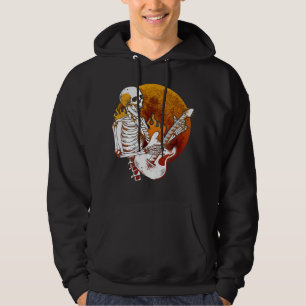 Happy Skeleton Electric Guitar Guy Spooky Hallowee Hoodie