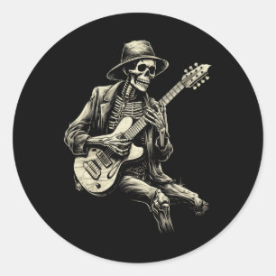 Happy Skeleton Guitar Guy Spooky Halloween Rock Ba Classic Round Sticker