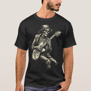 Happy Skeleton Guitar Guy Spooky Halloween Rock Ba T-Shirt