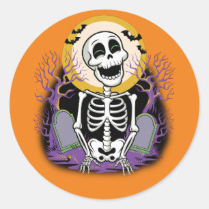 Happy Skeleton Halloween Graveyard Sticker