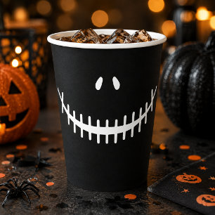 Happy Skeleton Smile Black and White Halloween Paper Cups