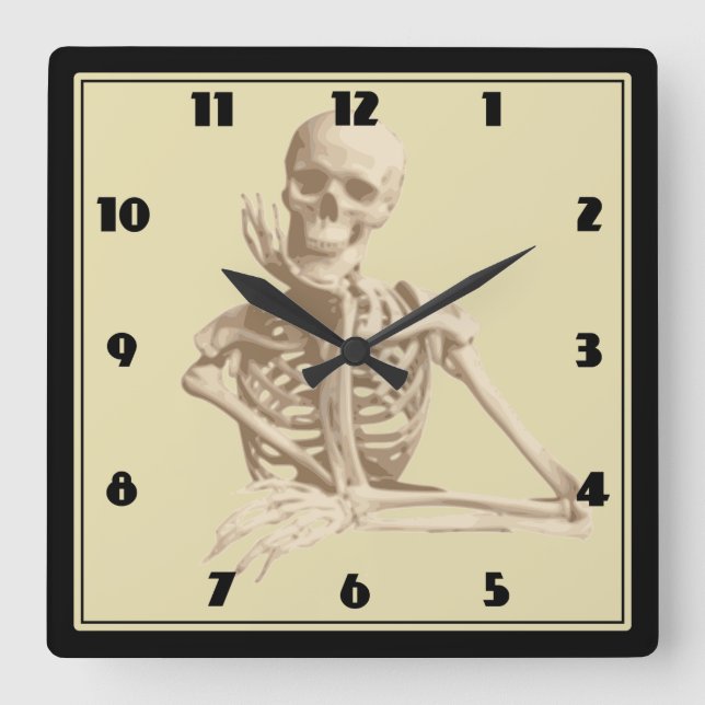 Happy Skeleton Square Wall Clock (Front)