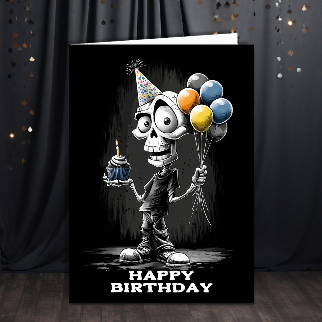 Happy Skeleton Wearing a Party Hat Birthday Card (Creator Uploaded)