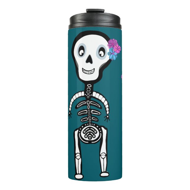 Happy Skeletons with flowers Thermal Tumbler (Front)