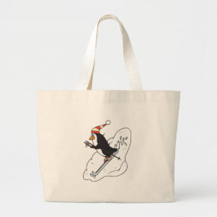 happy skiing penguin large tote bag