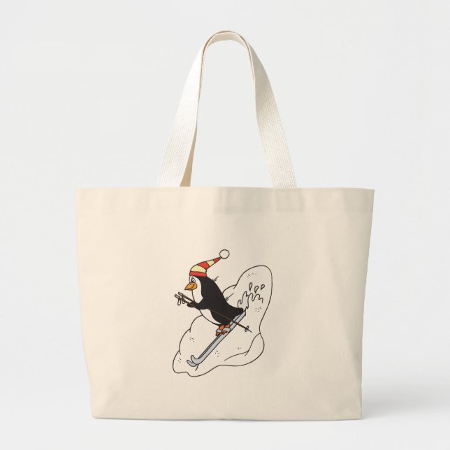 happy skiing penguin large tote bag (Front)