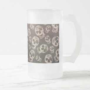 Happy Skulls Frosted Glass Beer Mug
