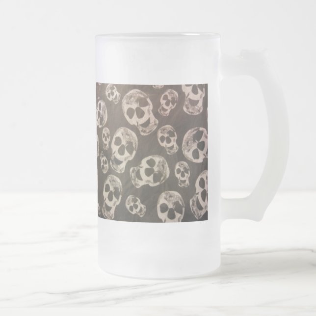 Happy Skulls Frosted Glass Beer Mug (Right)