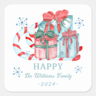 Happy sled snowflake Gifts Square Stickers