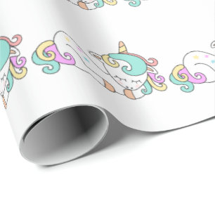Happy Sleep Unicorn Horn Pink Candy Baby White Wrapping Paper