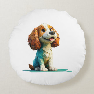 Happy Slime-Covered Puppy Round Cushion