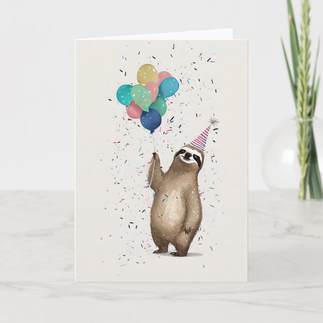Happy Sloth Celebration Greeting Card (Front)