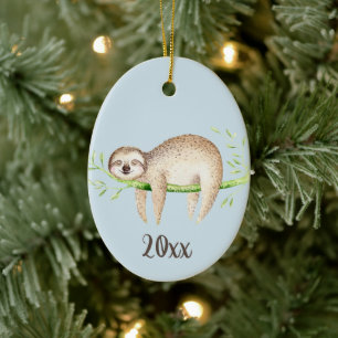 Happy Sloth Customisable Keepsake Ceramic Tree Decoration