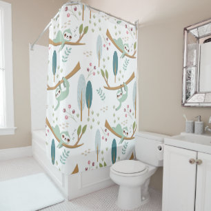 Happy Sloth Illustration Pattern Shower Curtain