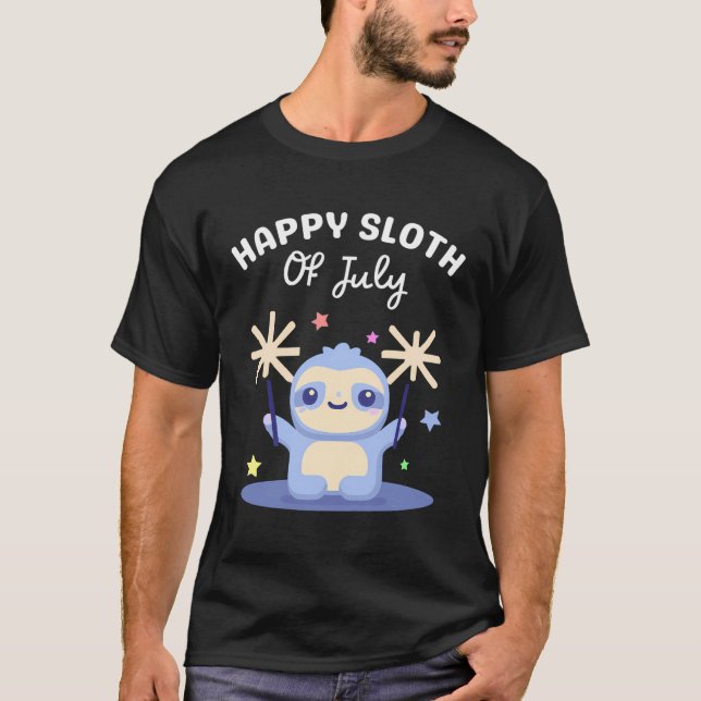 Happy Sloth Of July 4Th Of July Kids Pastel Blue S T-Shirt (Front)