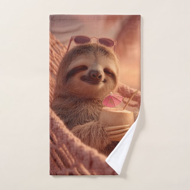 Happy Sloth Relaxing in a Hammock Hand Towel (Hand Towel)
