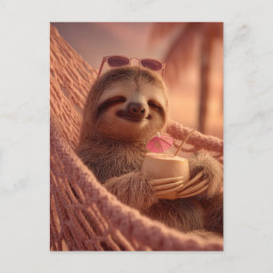 Happy Sloth Relaxing in a Hammock Holiday Postcard