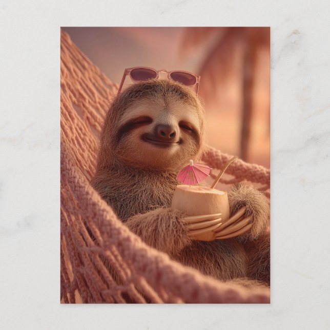 Happy Sloth Relaxing in a Hammock Postcard (Front)