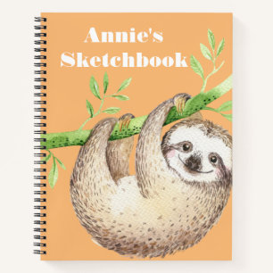 Happy Sloth Watercolor Personalised Sketch Notebook