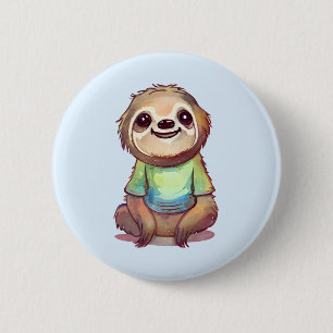 Happy Sloth Wearing a Shirt Cute 6 Cm Round Badge