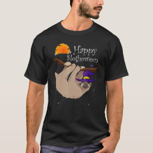 Happy Slothoween Cute Halloween Sloth Witch Hat T-Shirt