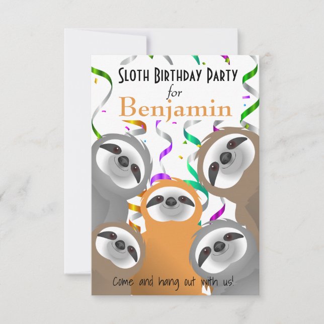 Happy Sloths Birthday Party Confetti Invitation (Front)