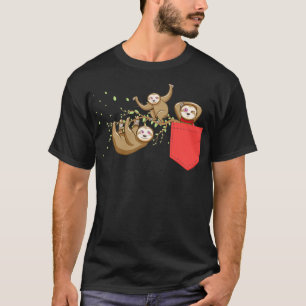 Happy Sloths In Pocket Funny Sloth Family Animal L T-Shirt