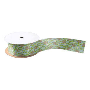 Happy Sloths on Vines Satin Ribbon