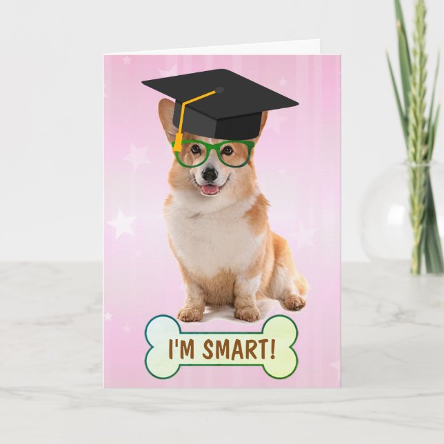 Happy Smart Corgi Graduation Card (Front)