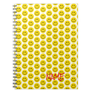 Happy Smile Face Yellow Black White Red Name Noteb Notebook