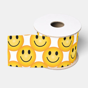 Happy Smiley Face Emoji Printed Ribbon Grosgrain Ribbon