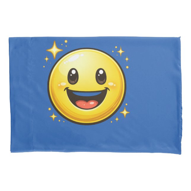 Happy Smiley Face with Sparkles Pillowcase (Front)