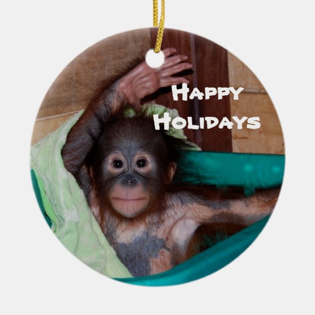 Happy Smiling Animal Baby Holiday Ceramic Tree Decoration (Front)