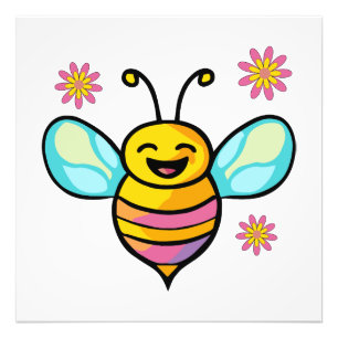 Happy smiling baby bee with flowers.  photo print