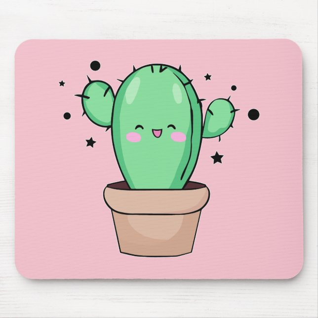 Happy smiling baby cactus in vase with stars.  mouse mat (Front)