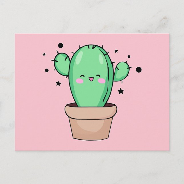Happy smiling baby cactus in vase with stars.  postcard (Front)