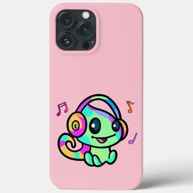 Happy smiling baby chameleon with headphones.  Case-Mate iPhone case (Back)